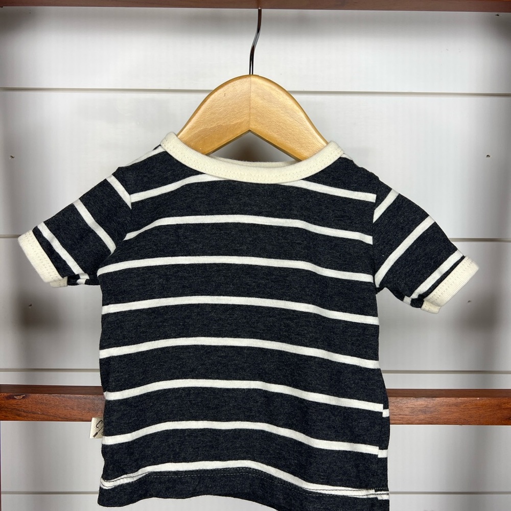 Childhoods Clothing- Striped charcoal and Cream Baby Tee